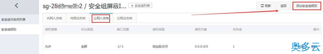 阿里云ECS通过安全组屏蔽/拦截/阻断特定IP对云服务器的访问 2、阿里云ECS通过安全组屏蔽/拦截/阻断特定IP对云服务器的访问 - 奥多云