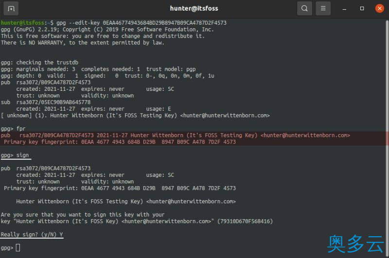 15、手把手教您在 Linux 上使用 GPG 加解密文件 - 奥多云