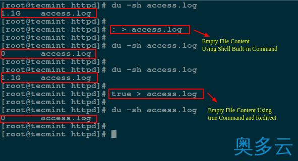 2、Linux 中清空或删除大文件内容的五种方法 - 奥多云