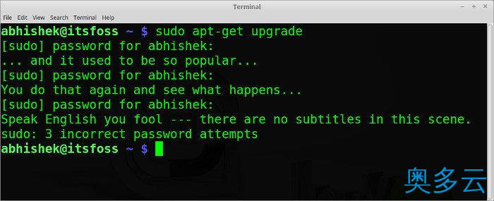 3、Ubuntu中自定义sudo密码错误提示的技巧 - 奥多云