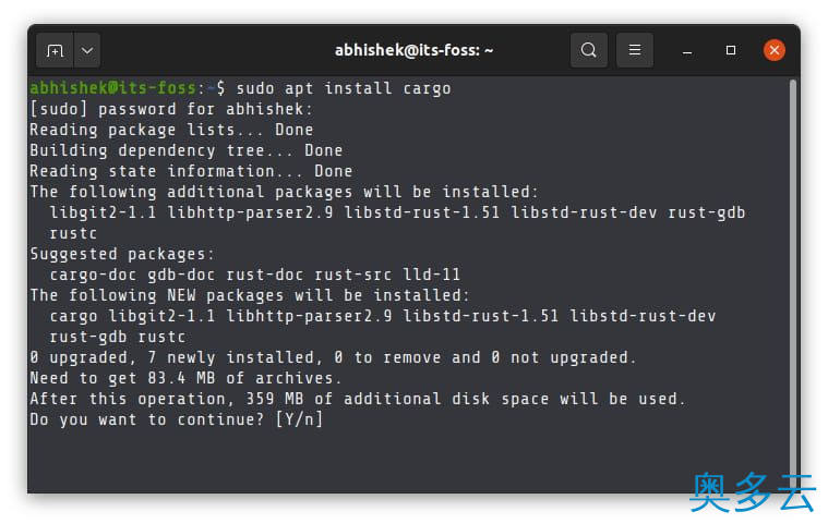 7、如何在 Ubuntu 和其它的 Linux 发行版安装 Rust 和 Cargo - 奥多云