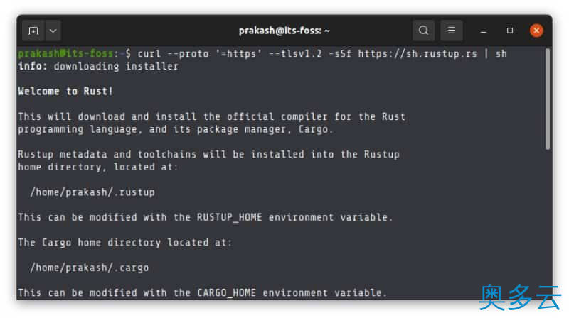 2、如何在 Ubuntu 和其它的 Linux 发行版安装 Rust 和 Cargo - 奥多云