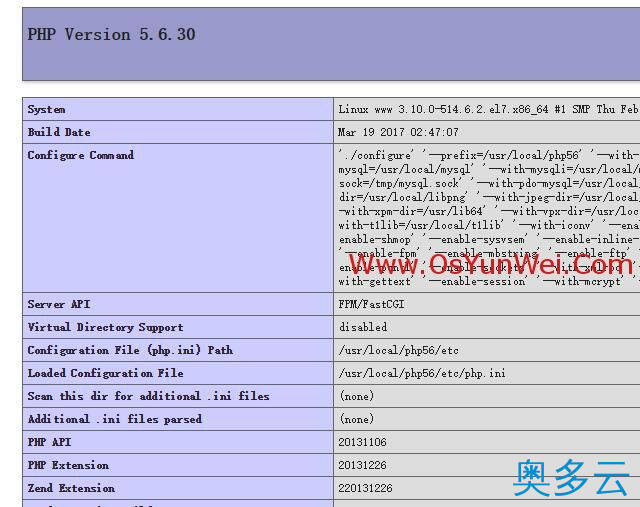 3、CentOS 7.x编译安装Nginx1.10.3+MySQL5.7.16+PHP5.2 5.3 5.4 5.5 5.6 7.0 7.1多版本全能环境 - 奥多云