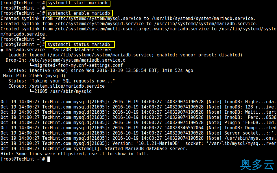 3、详解如何在 CentOS 7 上安装和安全配置 MariaDB 10 - 奥多云