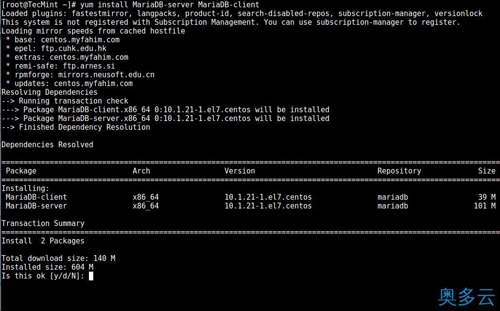 2、详解如何在 CentOS 7 上安装和安全配置 MariaDB 10 - 奥多云