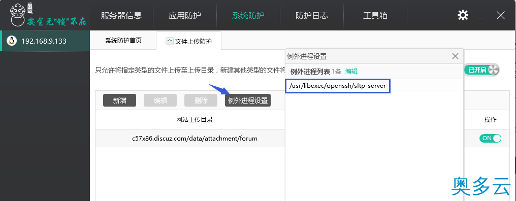 6、服务器安全软件云锁“文件上传防护”功能设置教程 - 奥多云